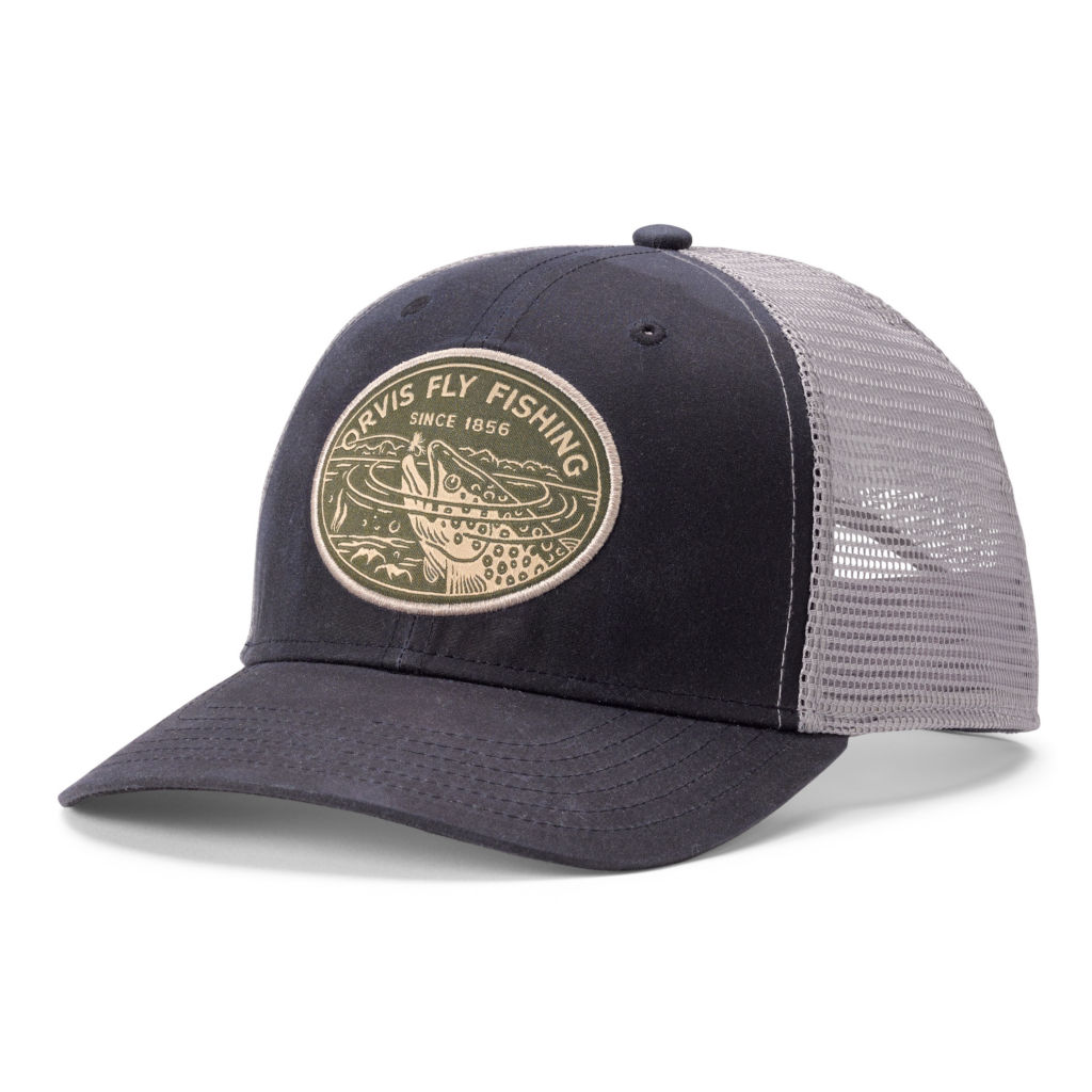 Waxed Cotton Trout Sip Trucker Hat - NAVY image number 0