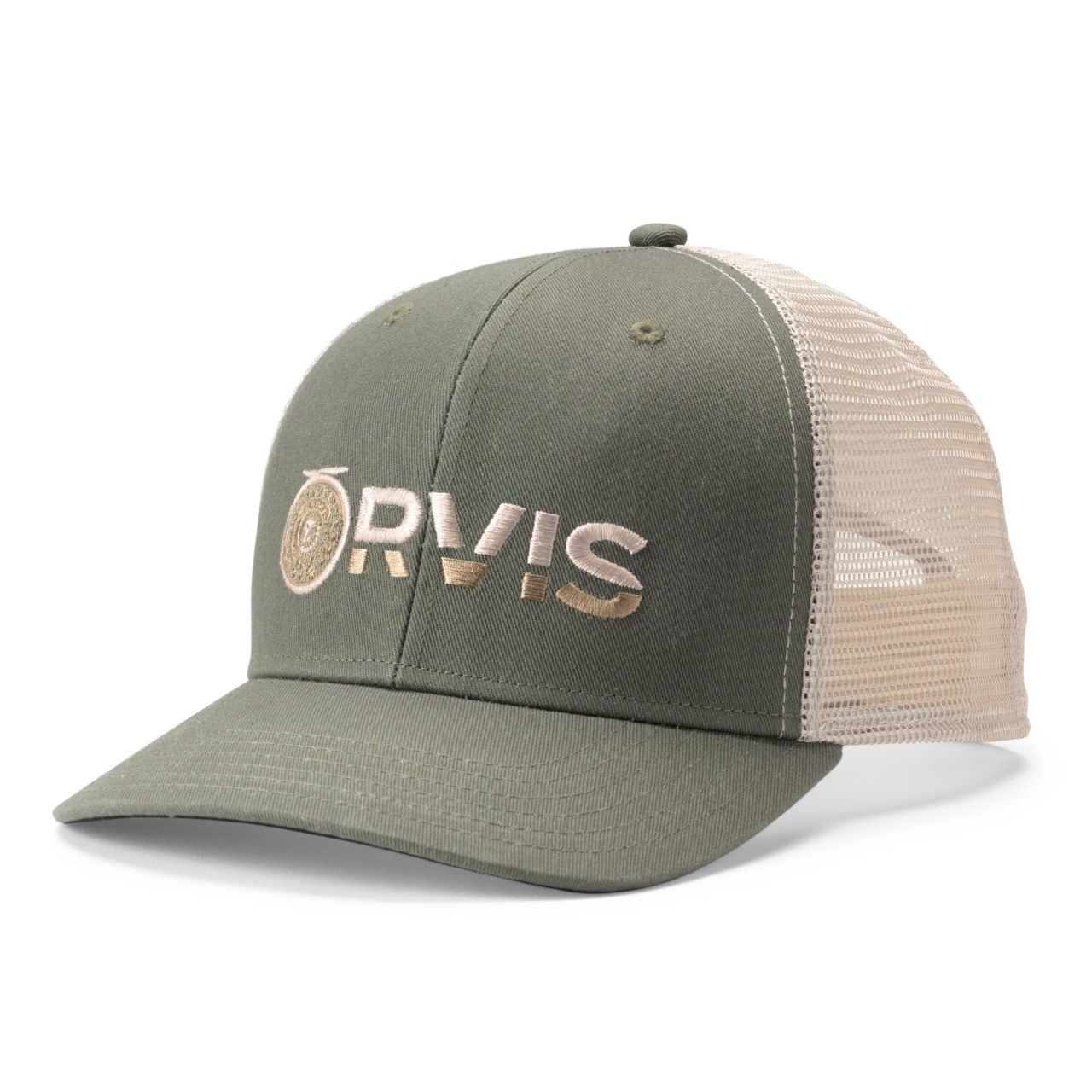 Orvis Reel Logo Trucker Hat - OLIVE image number 0
