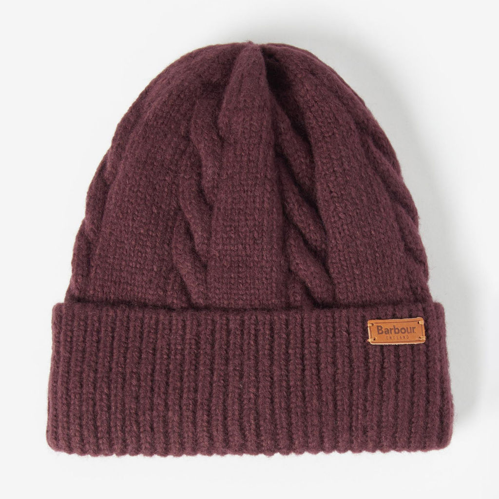 Barbour® Meadow Cable Beanie - BLACK CHERRY image number 0