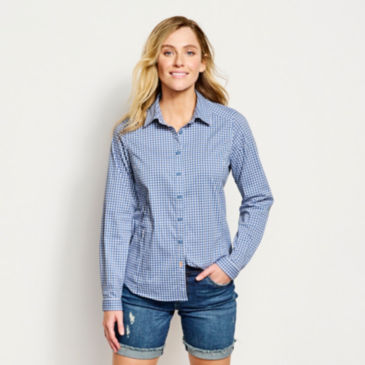 Women's River Guide Long-Sleeved Shirt - DUSTY BLUE CHECK