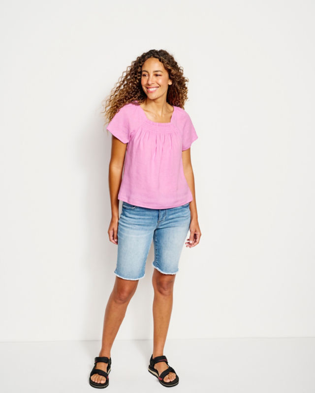 Performance Linen Smocked Square-Neck Top | Orvis