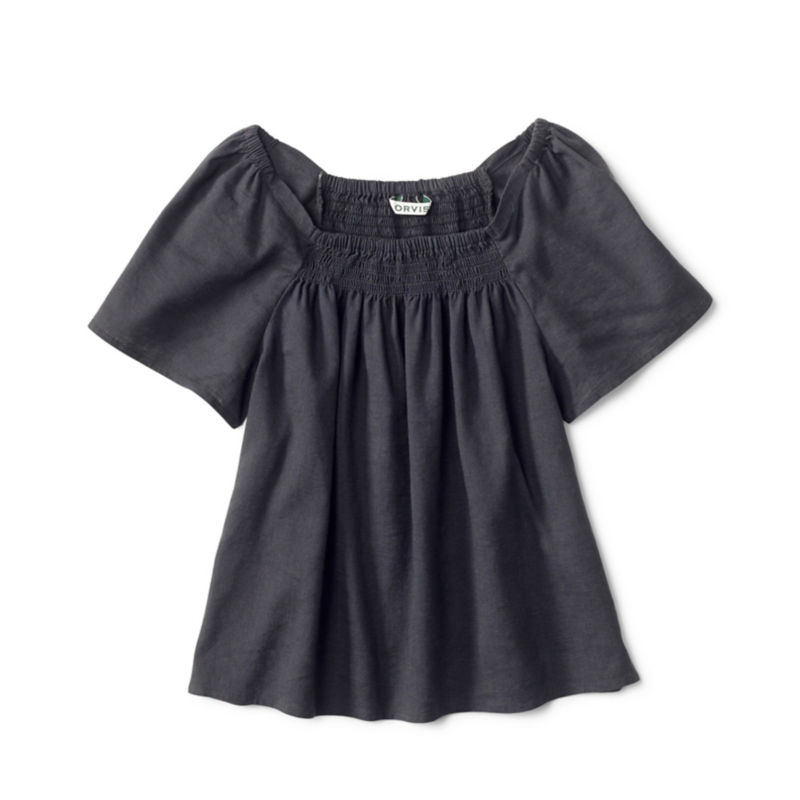 Performance Linen Square-Neck Short-Sleeved Top - CARBON