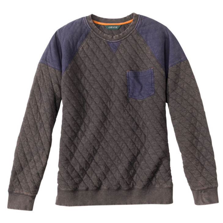 Washed Quilted Colorblock Crewneck Sweatshirt - MEDIUM GRAY