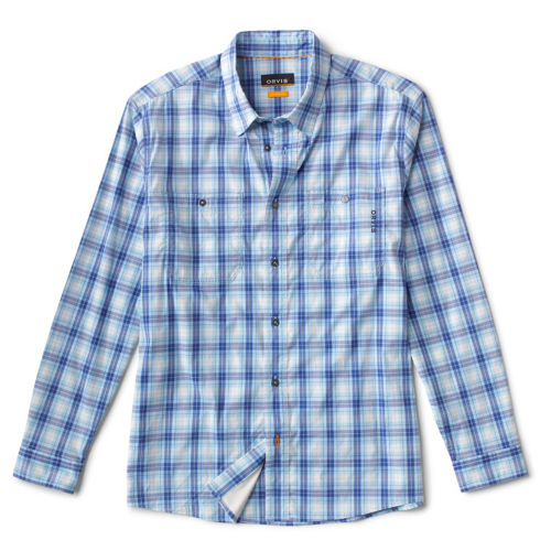 A blue plaid button-down shirt.