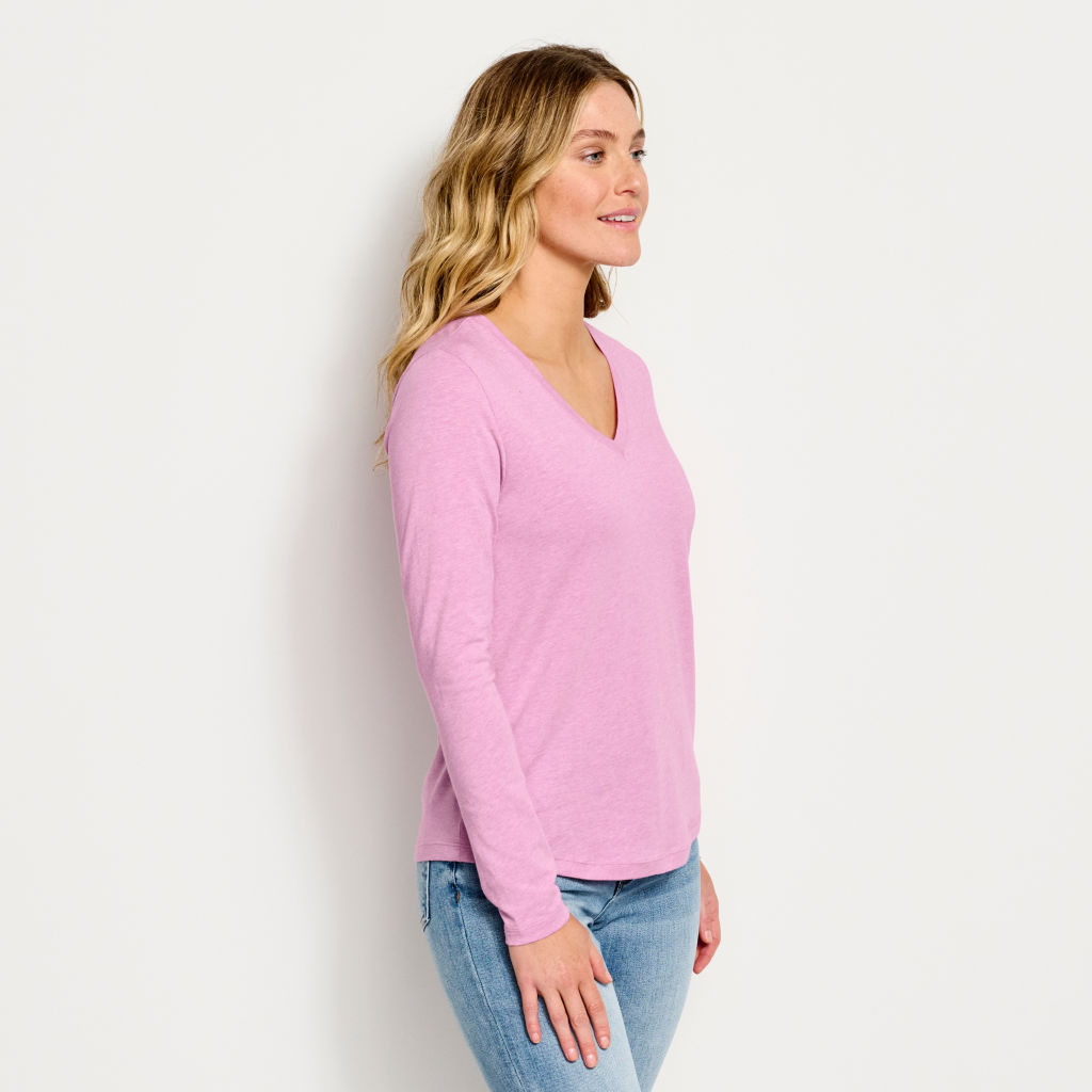 Perfect Relaxed V-Neck Long-Sleeved Tee - PINK LEMONADE HEATHER image number 1