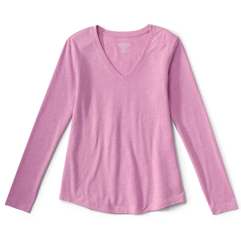 Perfect Relaxed V-Neck Long-Sleeved Tee - PINK LEMONADE HEATHER image number 3