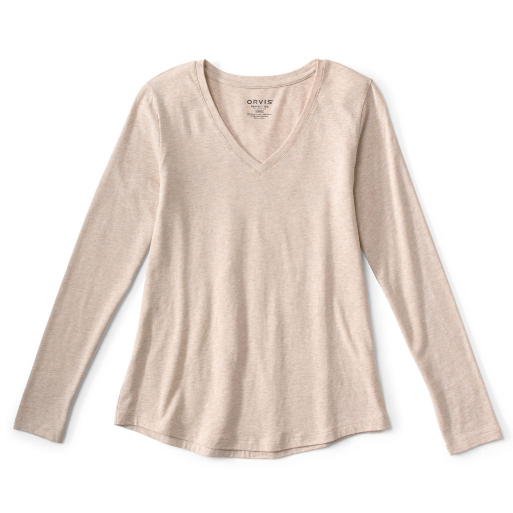 Perfect Relaxed V-Neck Long-Sleeved Tee - OATMEAL HEATHER image number 0