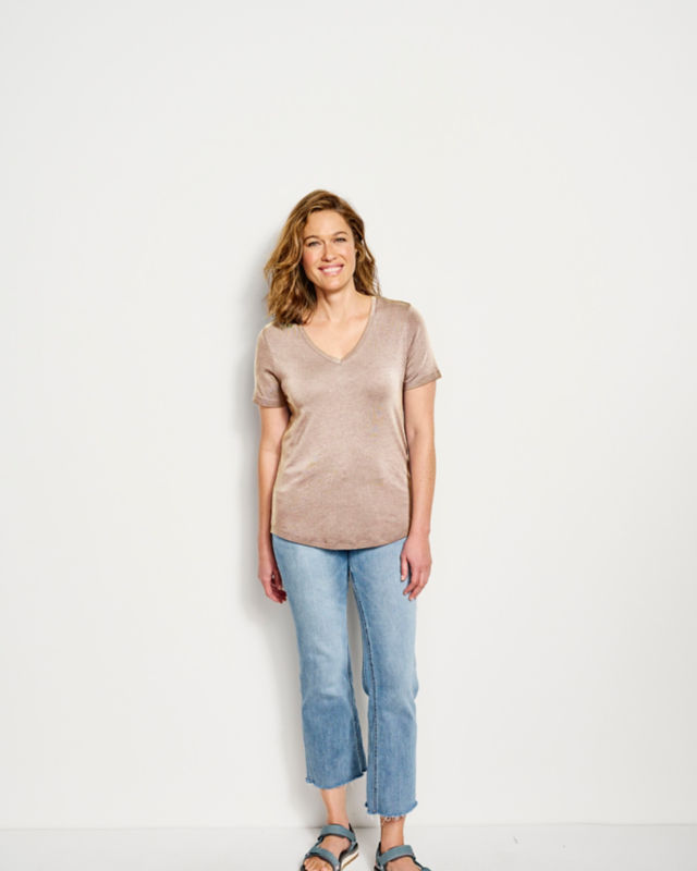 Perfect Relaxed Short-Sleeve V-Neck Tee - OATMEAL HEATHER image number 0