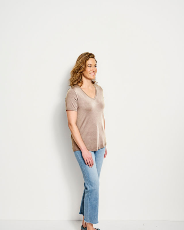 Perfect Relaxed Short-Sleeve V-Neck Tee - OATMEAL HEATHER image number 1