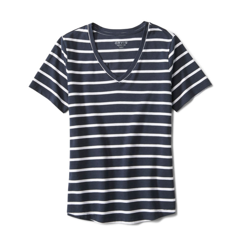 Perfect Relaxed Short-Sleeve V-Neck Tee - NAVY/WHITE STRIPE