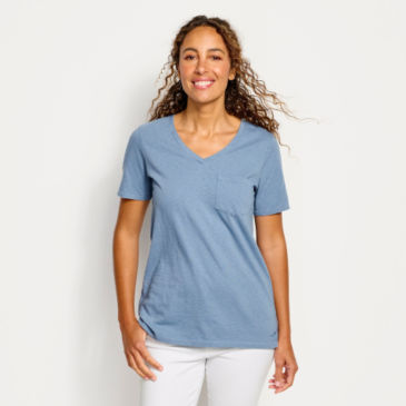 Canyon Garment-Dyed V-Neck Short-Sleeved Tee - DUSTY BLUE
