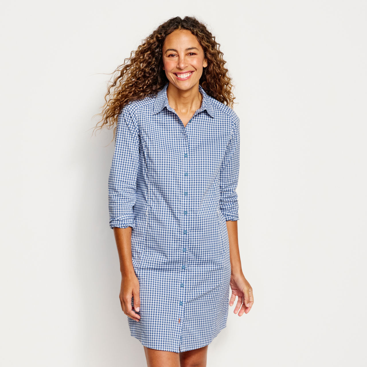 River Guide Long-Sleeved Dress - DUSTY BLUE CHECK image number 4