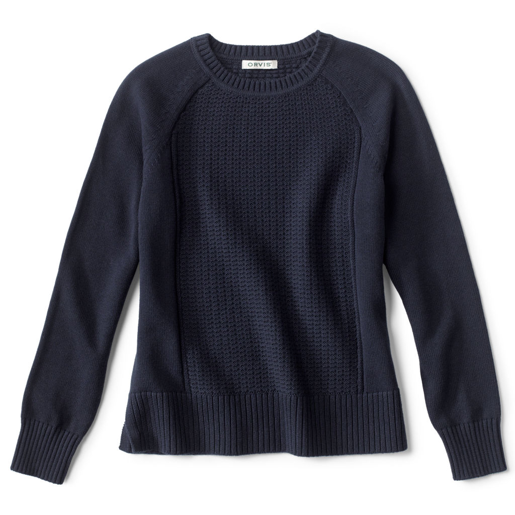 Pointelle Detail Crew Sweater - NAVY image number 0