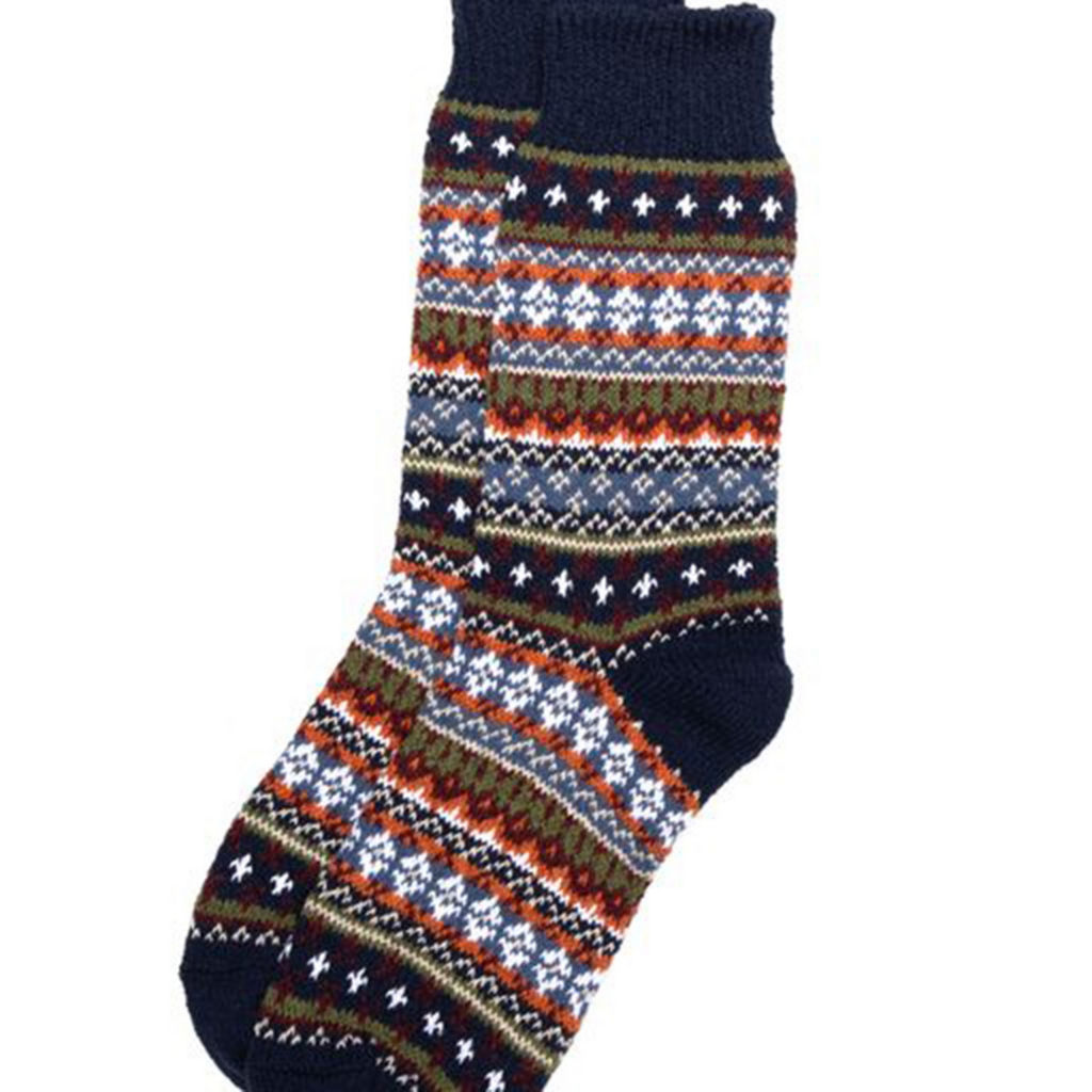 American Trench Cotton Fair Isle Socks - NAVY image number 0
