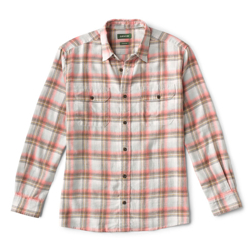 Hemp/Cotton Yarn-Dyed Denim Long-Sleeved Shirt - SALMON