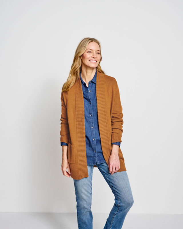 Evergreen Long Open Cardigan - BARLEY HEATHER image number 2