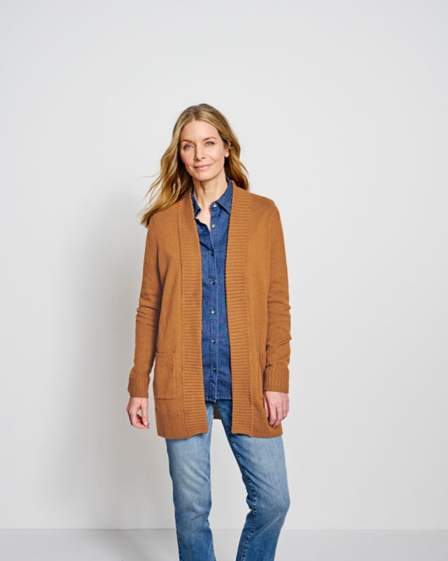 Evergreen Long Open Cardigan - DARK VICUNA