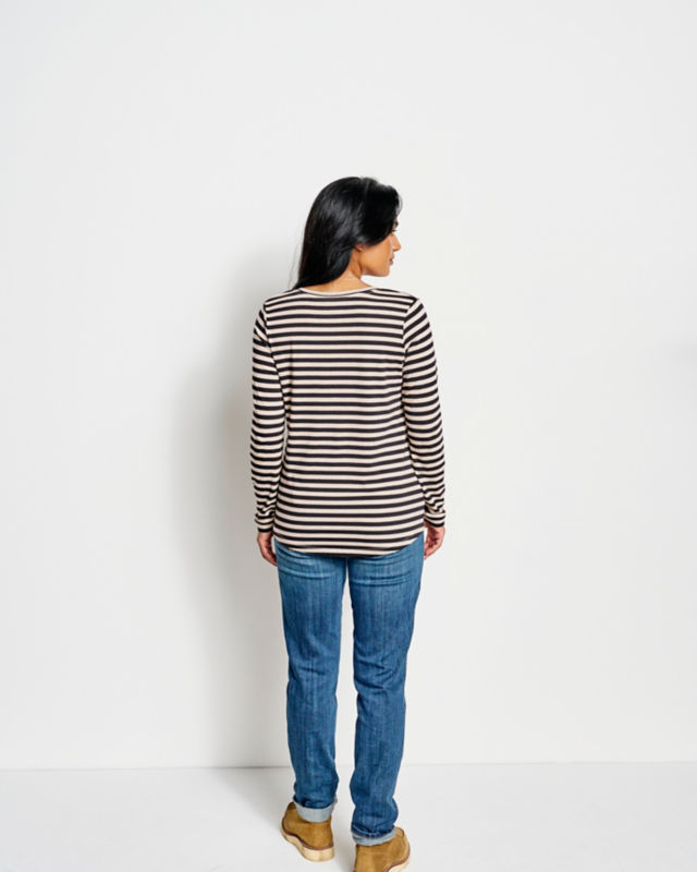 Perfect Relaxed V-Neck Long-Sleeve Tee - DARK VICUNA STRIPE image number 3