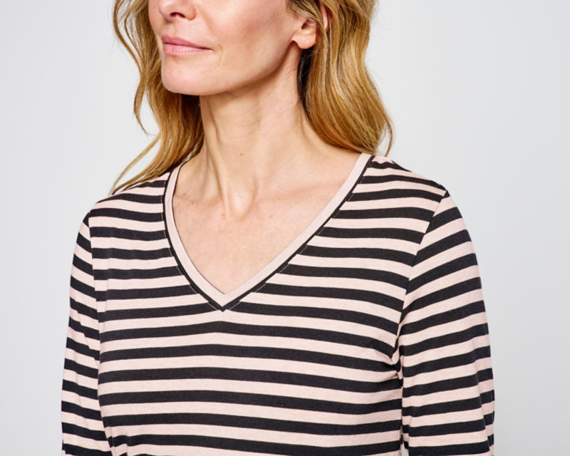 Perfect Relaxed V-Neck Long-Sleeve Tee - DARK VICUNA STRIPE image number 5
