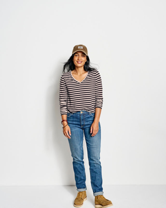 Perfect Relaxed V-Neck Long-Sleeve Tee - DARK VICUNA STRIPE image number 4