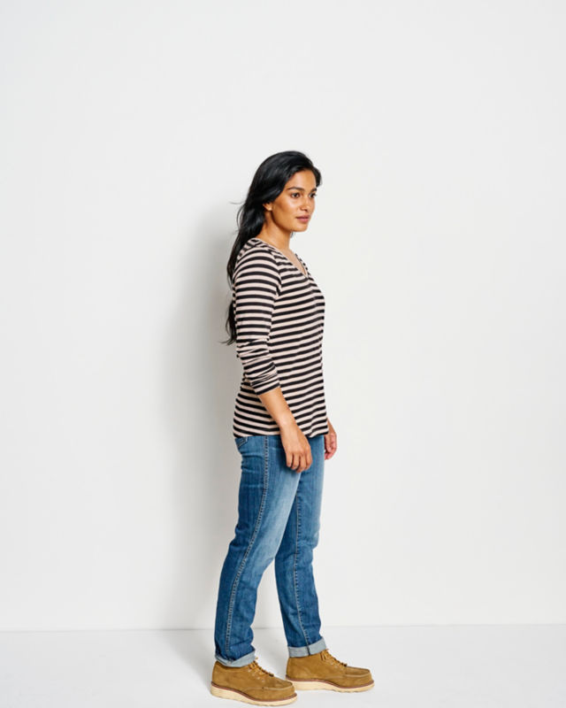 Perfect Relaxed V-Neck Long-Sleeve Tee - DARK VICUNA STRIPE image number 2