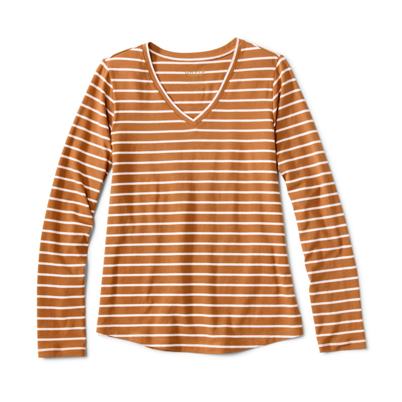 Perfect Relaxed V-Neck Long-Sleeve Tee - DARK VICUNA STRIPE image number 0