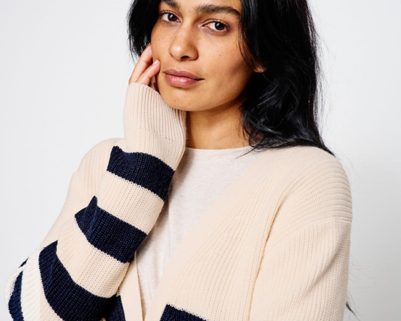 Ribbed Short Cardigan - BARLEY/ECRU image number 2