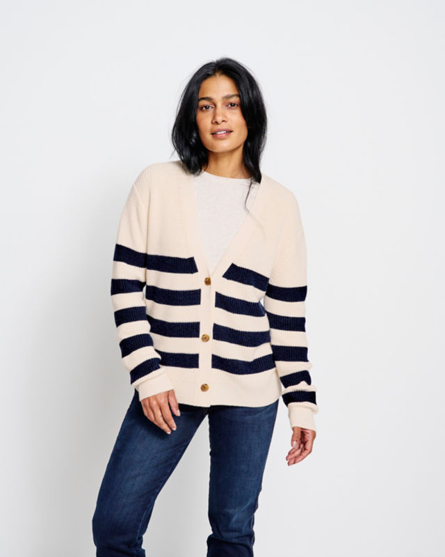 Ribbed Short Cardigan - BARLEY/ECRU image number 1