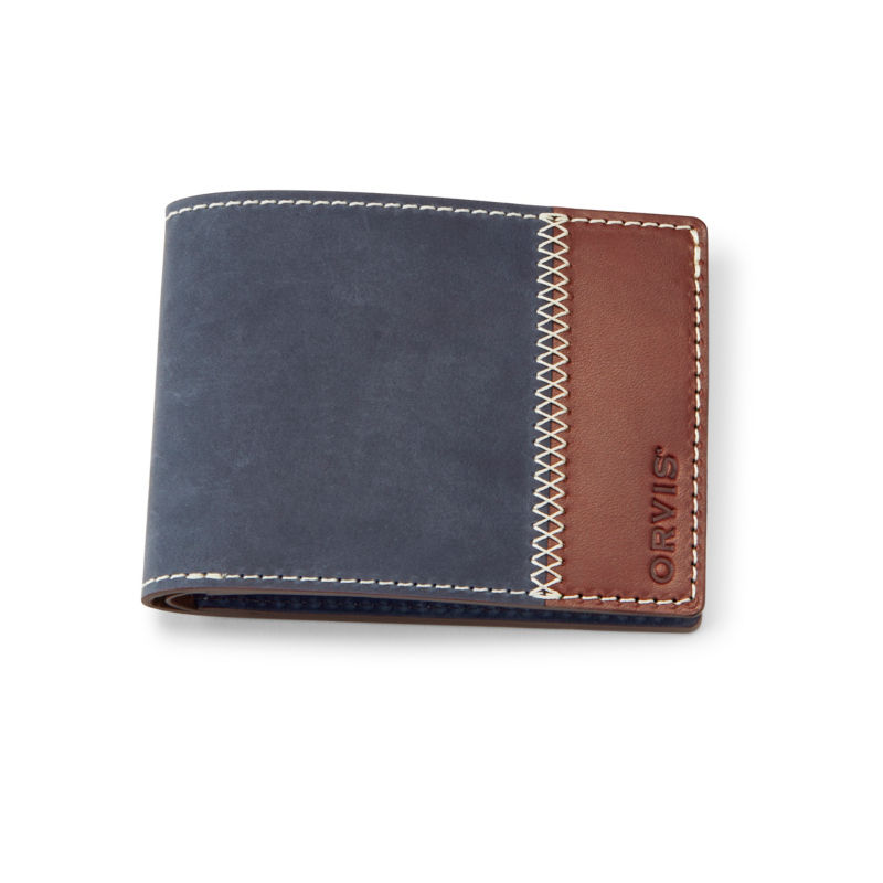 A blue and brown wallet.