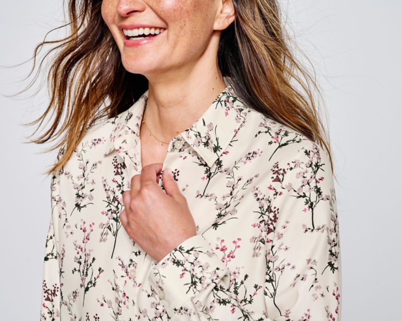 Washable Printed Silk Long-Sleeve Shirt - SNOW/MAUVE DOGWOOD image number 3