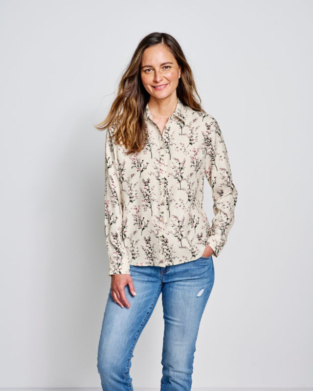 Washable Printed Silk Long-Sleeve Shirt - SNOW/MAUVE DOGWOOD