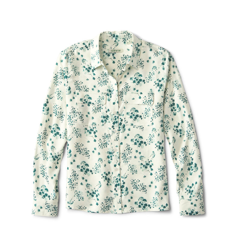 Washable Silk Long-Sleeve Shirt - PEACOCK FLOATING FLORAL