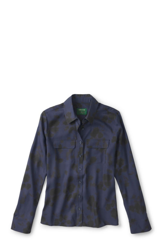 Washable Silk Long-Sleeve Shirt - NAVY BLURRY BOTANICAL image number 4