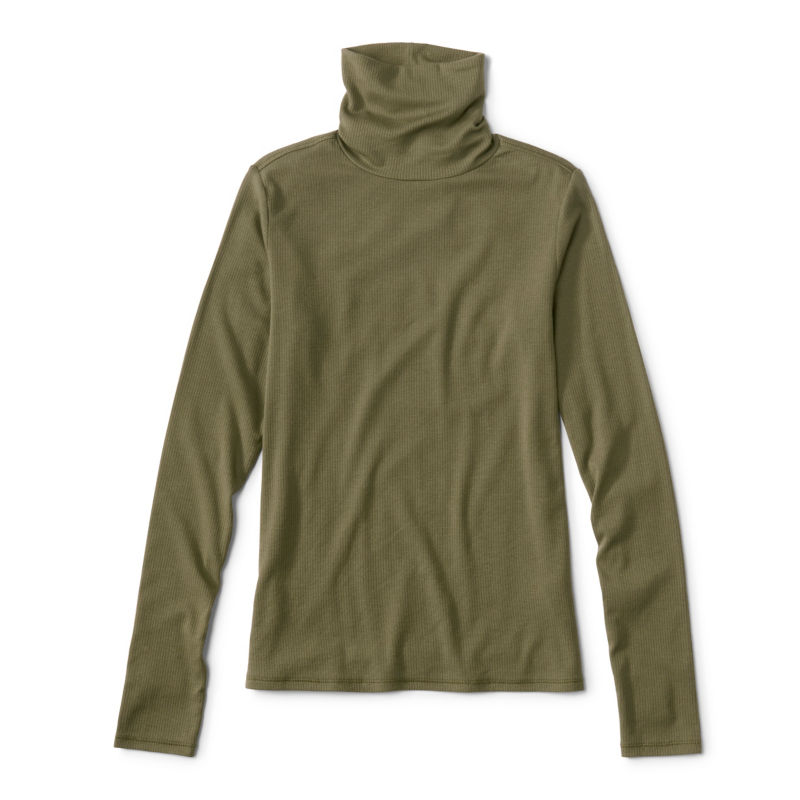 Ribbed Long-Sleeved Turtleneck - TARRAGON