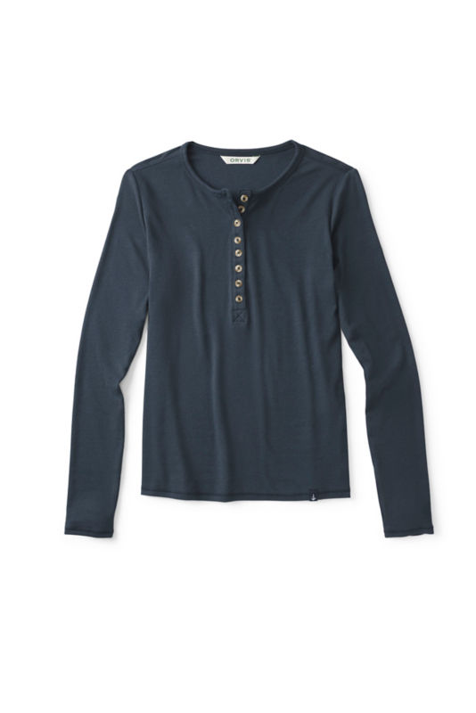 Ribbed Henley Long-Sleeve Tee - DARK NAVY image number 0