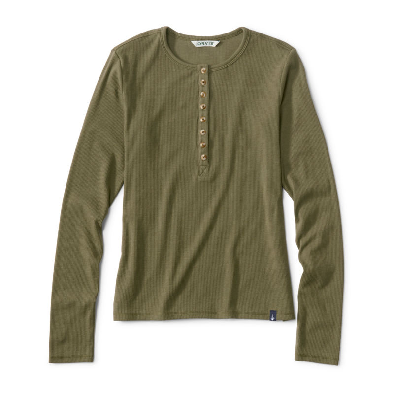 Ribbed Henley Long-Sleeve Tee - TARRAGON image number 0