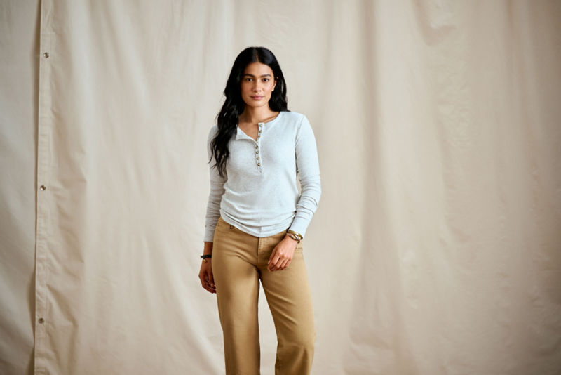 Ribbed Henley Long-Sleeve Tee - LIGHT GREY HEATHER