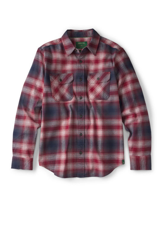 Yarn-Dyed Moleskin Long-Sleeved Plaid Shirt - NAVY/CURRANT PLAID
