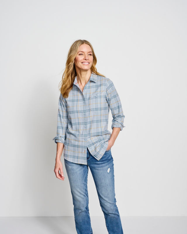 Flat Creek Flannel Work Shirt - BLUE FOG PLAID image number 3