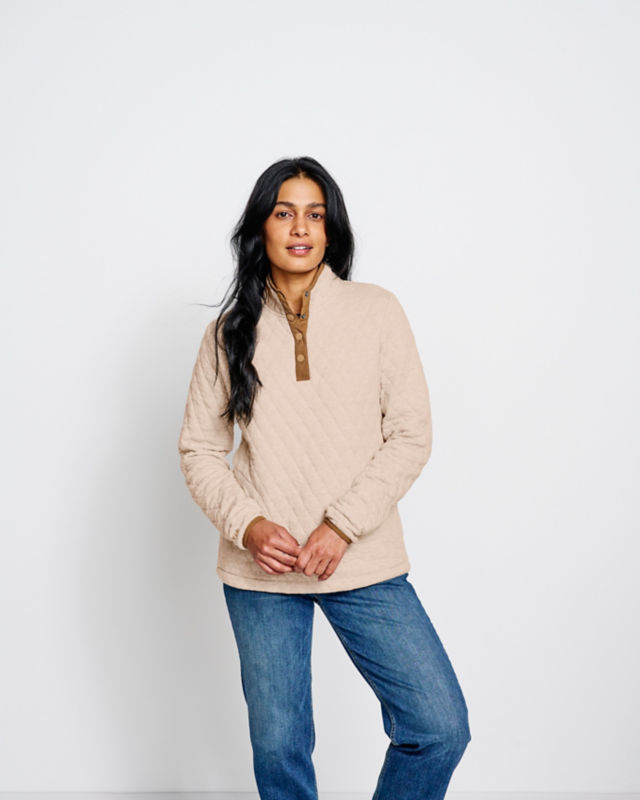 Outdoor Quilted 1/4-Snap Sweatshirt - MAUVE STRIPE image number 1