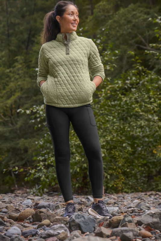 Outdoor Quilted 1/4-Snap Sweatshirt - OLIVINE HEATHER