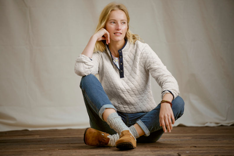 Outdoor Quilted 1/4-Snap Sweatshirt - BRIGHT LILAC HEATHER image number 6