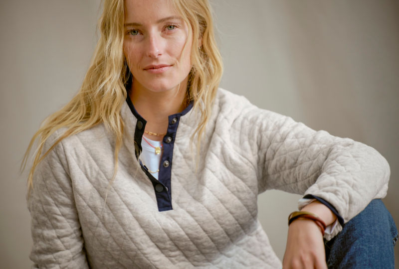 Outdoor Quilted 1/4-Snap Sweatshirt - BRIGHT LILAC HEATHER image number 2