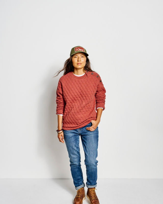 Outdoor Quilted Crew Sweatshirt - DARK GRAY HEATHER STRIPE image number 1