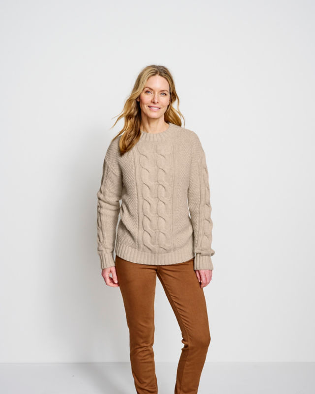 Cabled Crew Sweater - OYSTER HEATHER