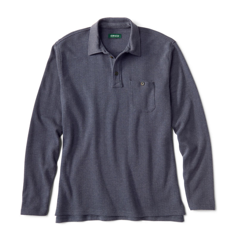 Herringbone Long-Sleeve Polo - TRUE NAVY