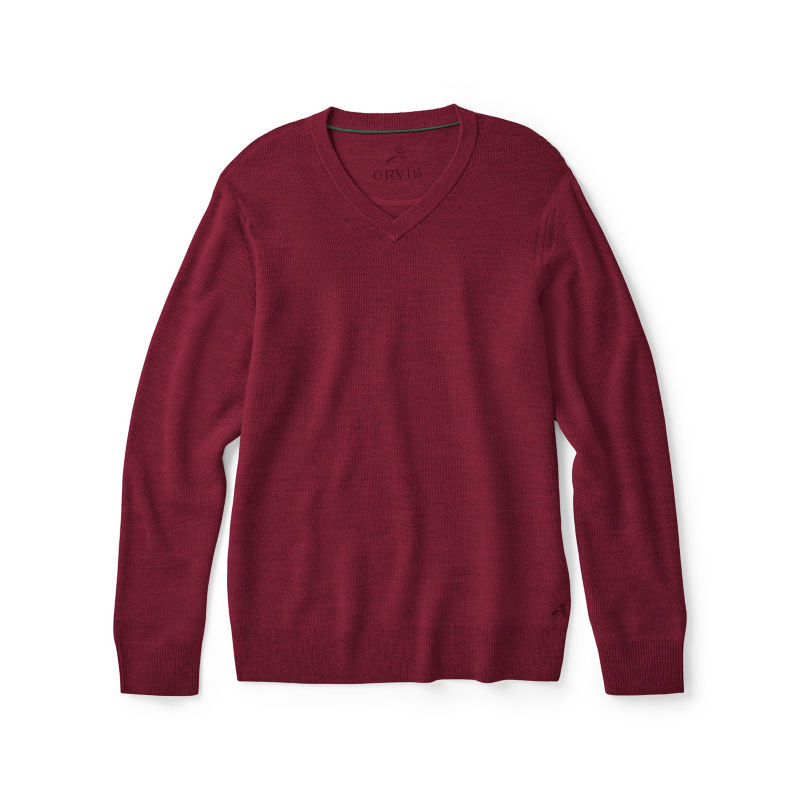 Merino Piqu&eacute; V-Neck Sweater - CRIMSON