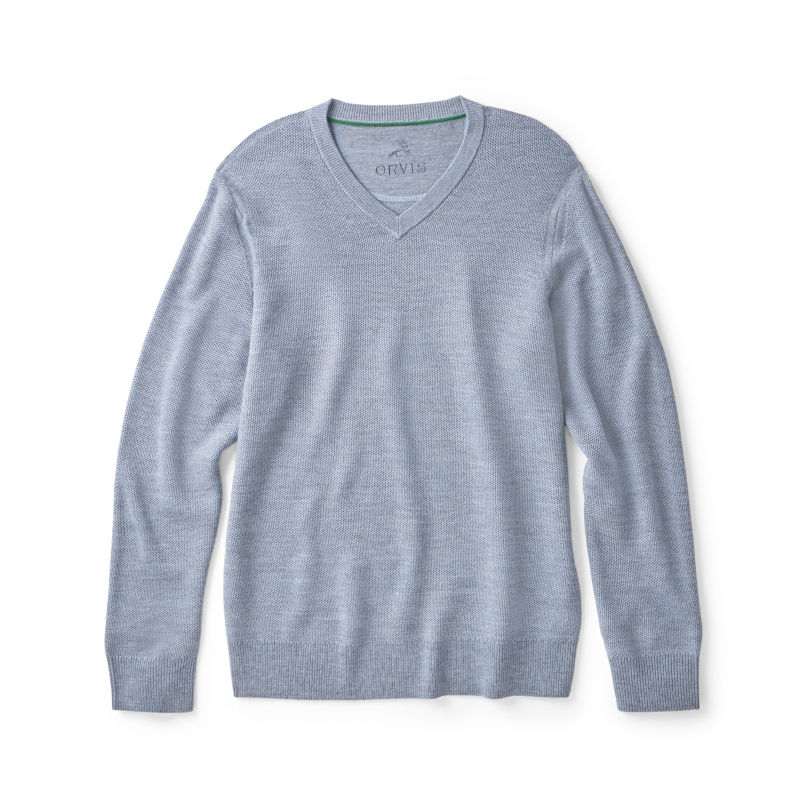 Merino Piqu&eacute; V-Neck Sweater - BLUE HAZE