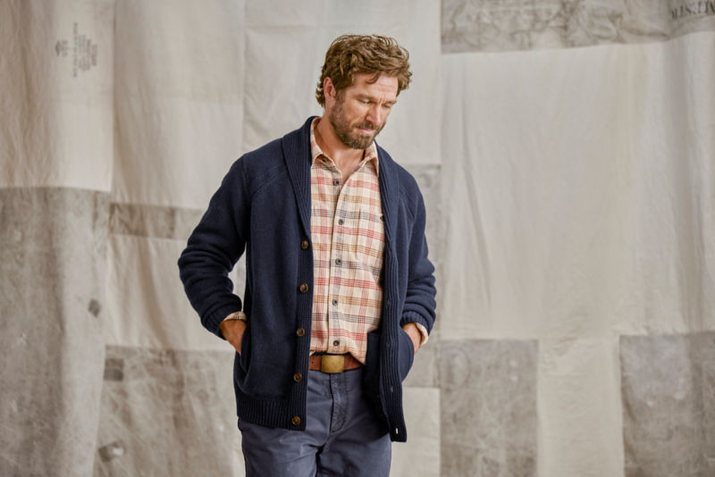 Wool Shawl Cardigan - TRUE NAVY image number 2