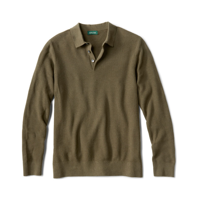 Cotton/Cashmere Long-Sleeve Polo - TARRAGON
